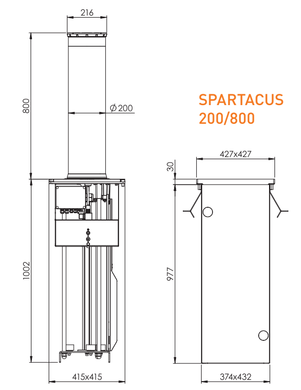 RYSUNKE TECHNICZNY WYMIARY SPARTACUS 200/800 BENINCA RISE
