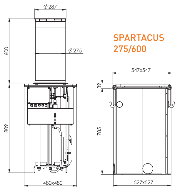 RYSUNKE TECHNICZNY WYMIARY SPARTACUS 275/600 BENINCA RISE