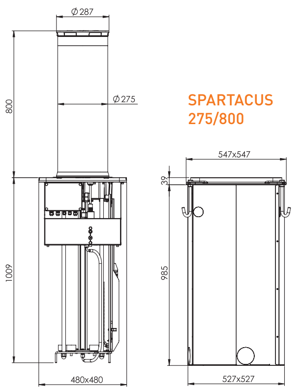 RYSUNKE TECHNICZNY WYMIARY SPARTACUS 275/800 BENINCA RISE