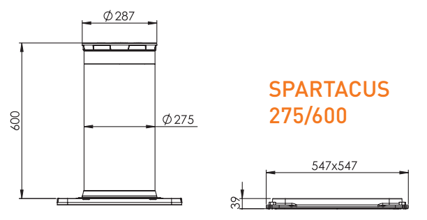RYSUNKE TECHNICZNY WYMIARY SPARTACUS 275/600 F BENINCA RISE