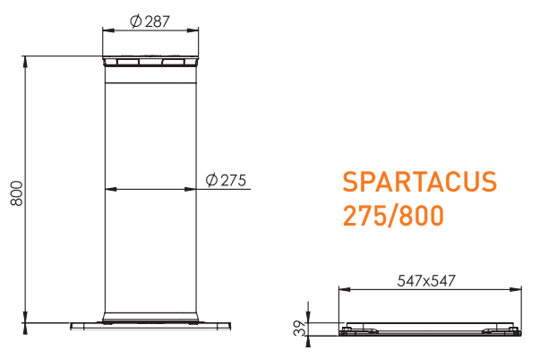 RYSUNKE TECHNICZNY WYMIARY SPARTACUS 275/800 F BENINCA RISE